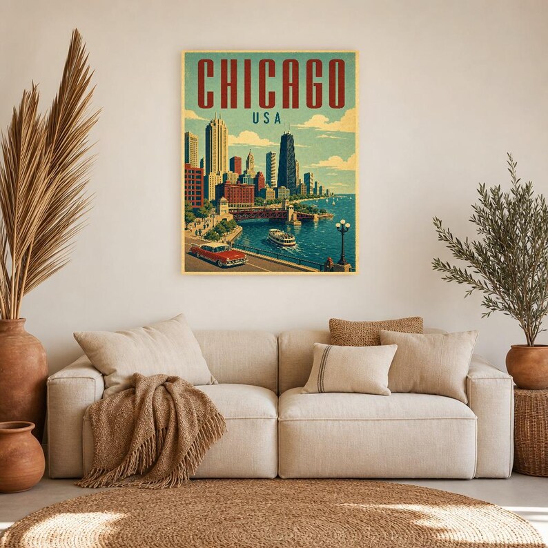 Chicago Travel Poster | Vintage Skyline Print | USA Wall Art | Printed & Shipped image 7