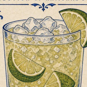 Caipirinha Cocktail Tile Wall Art Print | Brazil National Drink Poster | Azulejo Bar Cart Print | Maiolica Kitchen Decor image 3