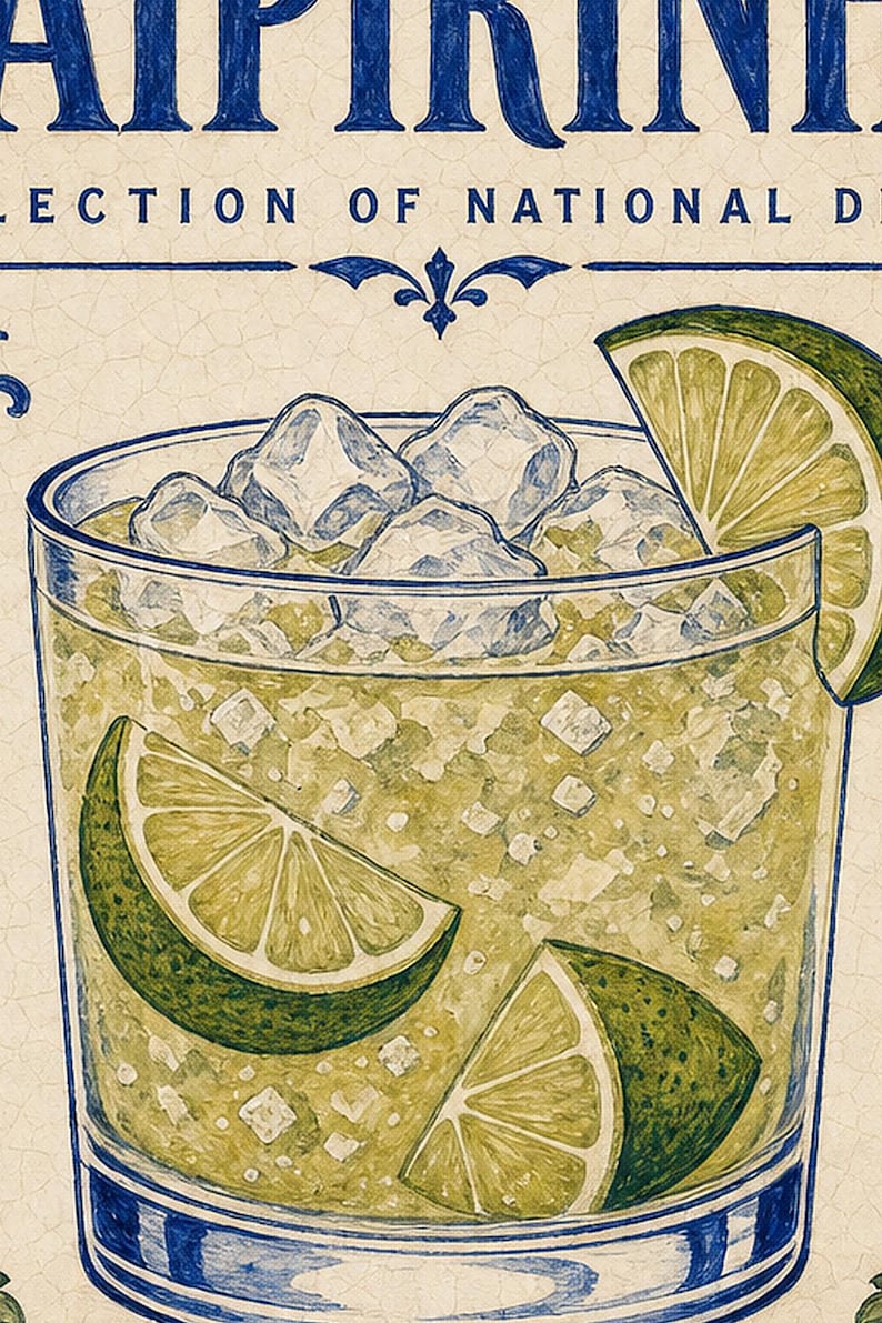 Caipirinha Cocktail Tile Wall Art Print | Brazil National Drink Poster | Azulejo Bar Cart Print | Maiolica Kitchen Decor image 3