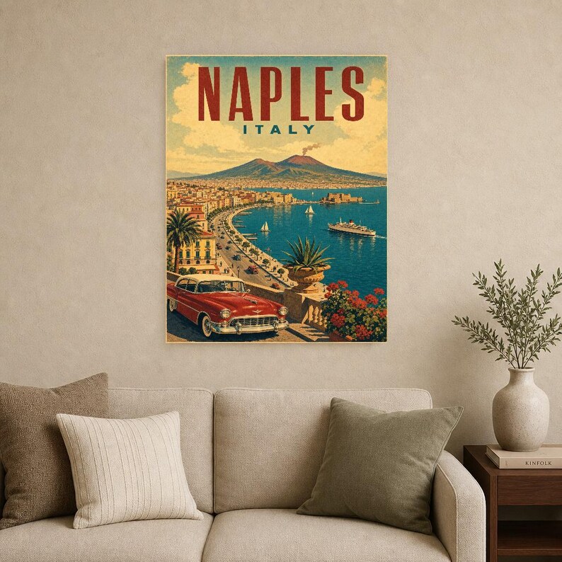 Naples Travel Poster | Vintage Vesuvius Print | Italian Wall Art | Printed & Shipped image 9