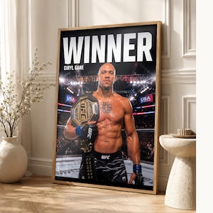 Ciryl Gane Champion Poster | UFC Heavyweight Belt MMA Wall Art Print | Fight Night Decor image 1