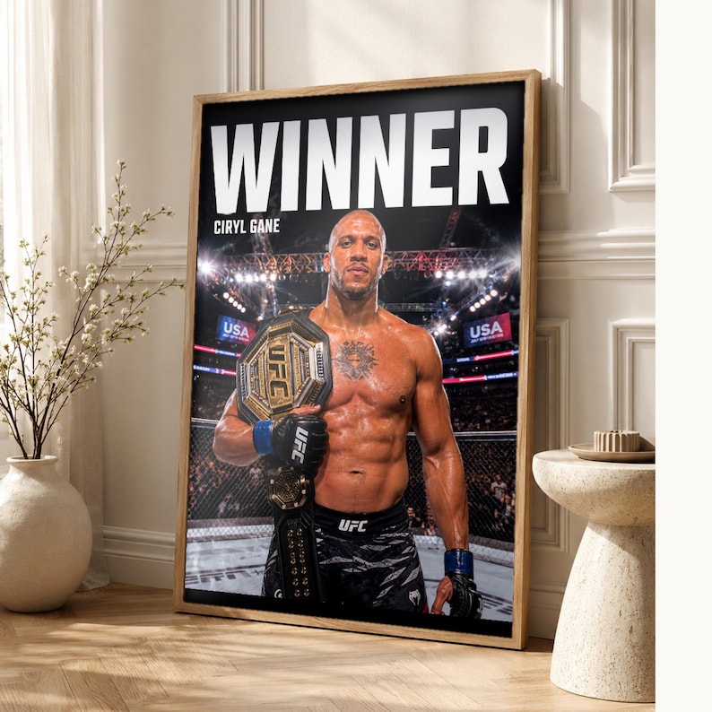 Ciryl Gane Champion Poster | UFC Heavyweight Belt MMA Wall Art Print | Fight Night Decor image 1