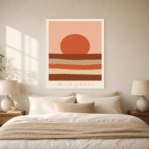 Rust Sun Coastal Cliffs Wall Art Print | Minimalist Named Sun Poster | Cut-Paper Mid-Century Print | Blush Boho Decor image 6