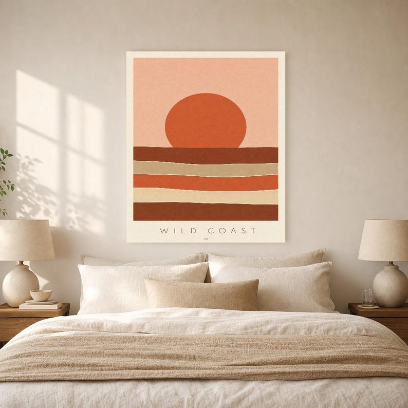 Rust Sun Coastal Cliffs Wall Art Print | Minimalist Named Sun Poster | Cut-Paper Mid-Century Print | Blush Boho Decor image 6