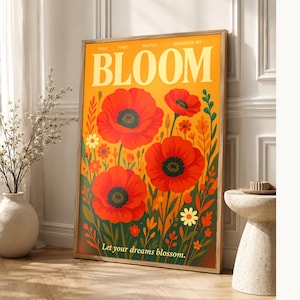 Bloom Retro Poster | Vintage 70s Wall Art Print | Aesthetic Magazine Print | Mid Century Retro Decor Gift image 1