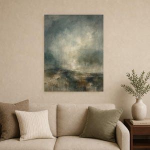 Dark Green Abstract Wall Art Print | Large Statement Color Field Print | Forest Impasto Textured Poster | Moody Wabi-Sabi Office Decor image 9
