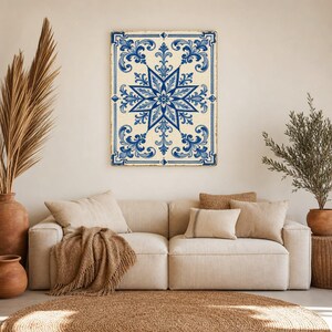 Azulejo Tile Wall Art | Classic Blue & White Maiolica Poster | Portuguese Ceramic Print | Mediterranean Kitchen Decor | No Text Boho Art image 7