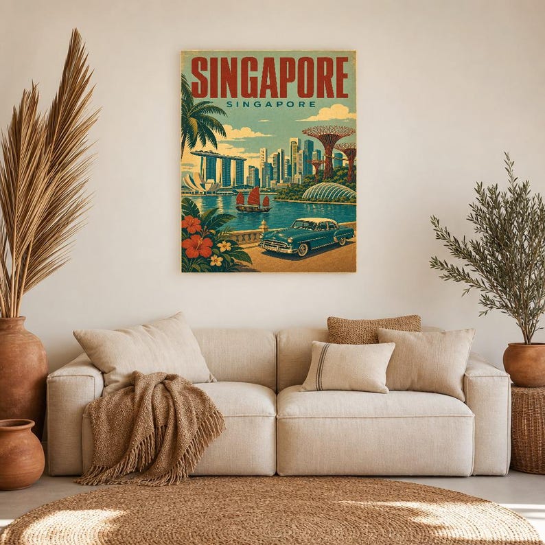 Singapore Travel Poster | Vintage Marina Bay Print | Singapore Wall Art | Printed & Shipped image 7