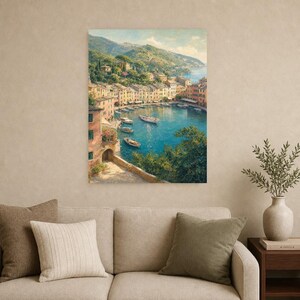 Pôster de viagem de Portofino | Pintura suave para decoração de parede da Itália | Impressão do porto da Riviera Italiana | Impresso e enviado imagem 9