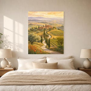 Toscane reisposter | Zachte schildering Italië muurdecoratie | Print van het Toscaanse platteland | Gedrukt en verzonden afbeelding 6