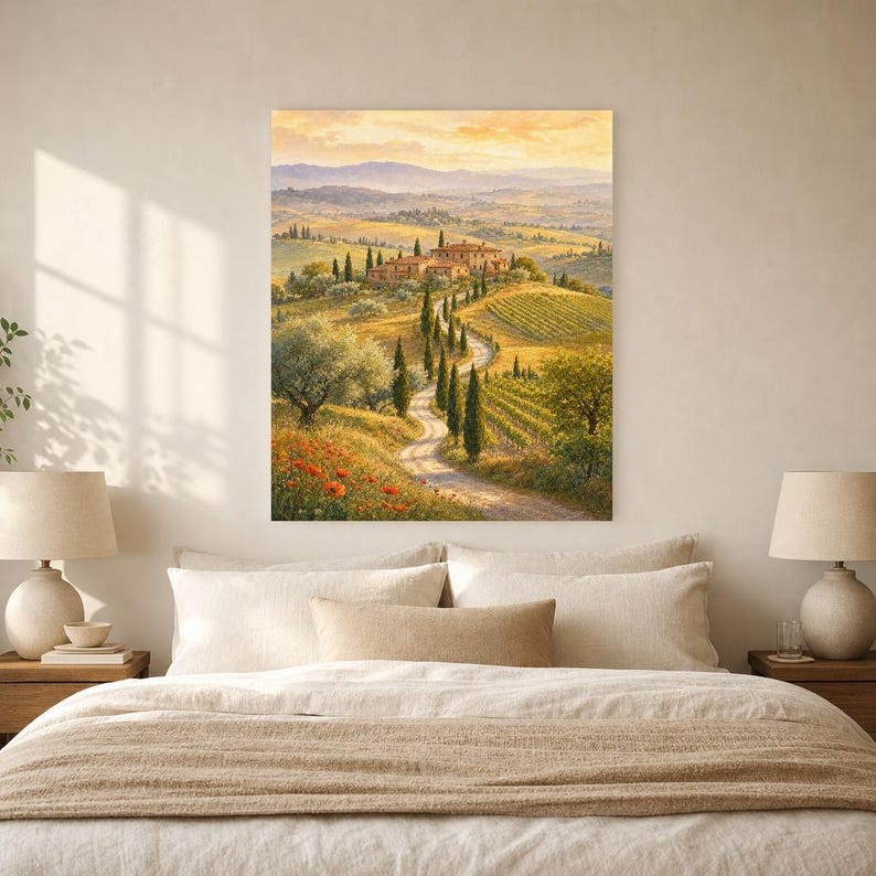 Toscane reisposter | Zachte schildering Italië muurdecoratie | Print van het Toscaanse platteland | Gedrukt en verzonden afbeelding 6