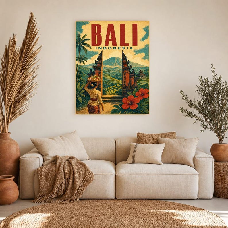 Bali Travel Poster | Vintage Rice Terraces Print | Indonesia Wall Art | Printed & Shipped image 7