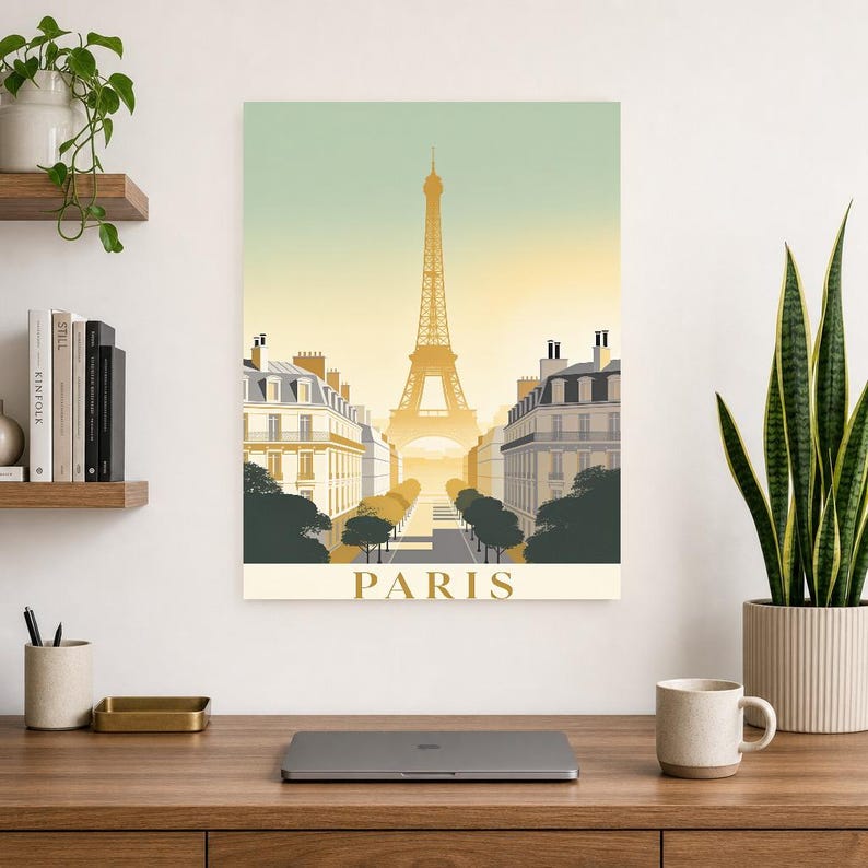 Póster de viaje vintage de París | Impresión de arte retro de la ciudad de Francia | Decoración de pared de regalo de inauguración de la cas imagen 13