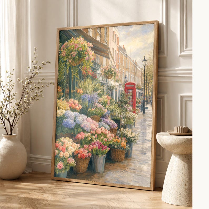 London Flower Market Poster | Soft Painting England Wall Art | Floral Travel Print | Printed & Shipped image 1