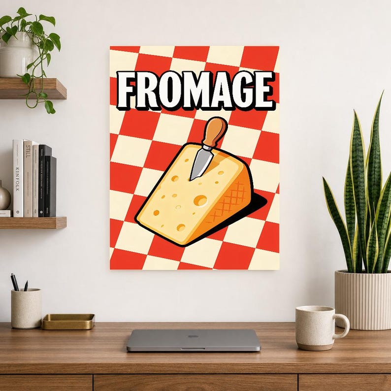 Kaas keuken kunst aan de muur print | Retro Bistro Voedselposter | Maximalistische Franse keukenprint | Eetkamerdecoratie afbeelding 13