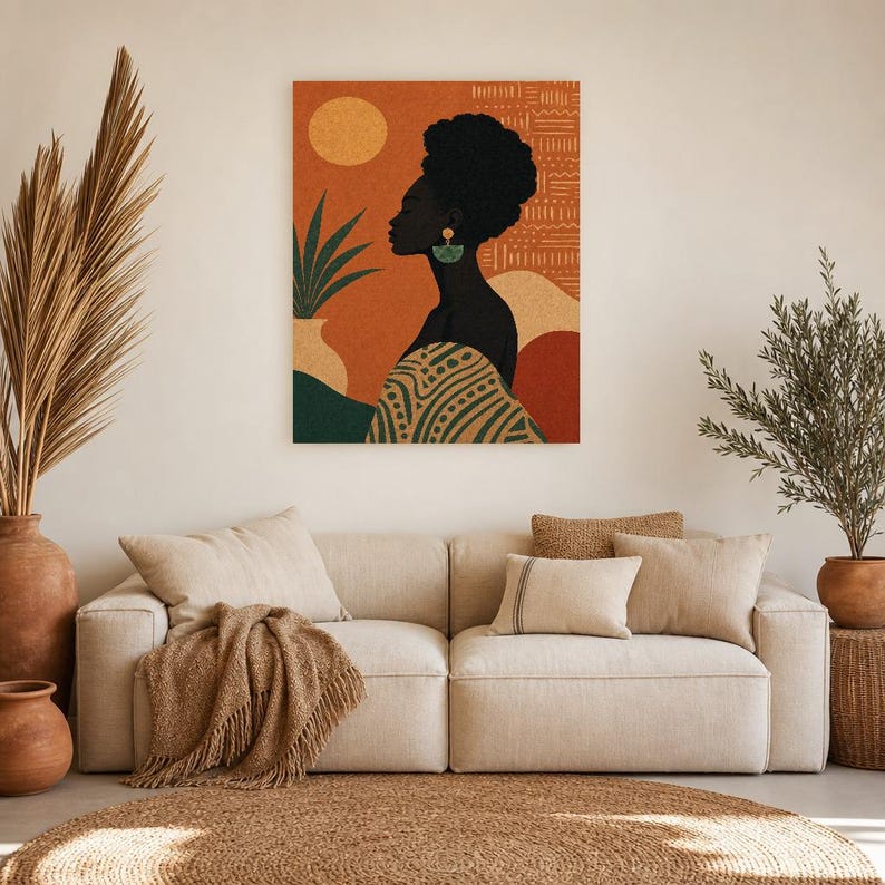 Afrohemian Wall Art Print | African Bohemian Woman Silhouette Poster | Earth Tones Boho Decor | Terracotta Ocher Modern Tribal Art image 7