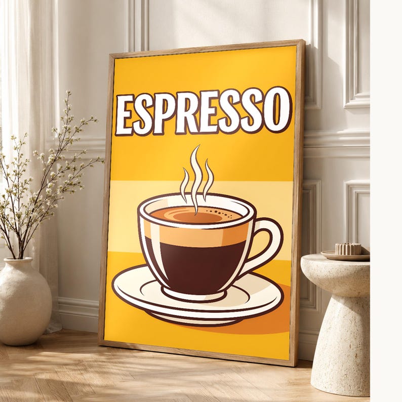 Espresso Kitchen Wall Art Print | Retro Bistro Coffee Poster | Maximalist Cafe Kitchen Print | Dining Room Decor image 1