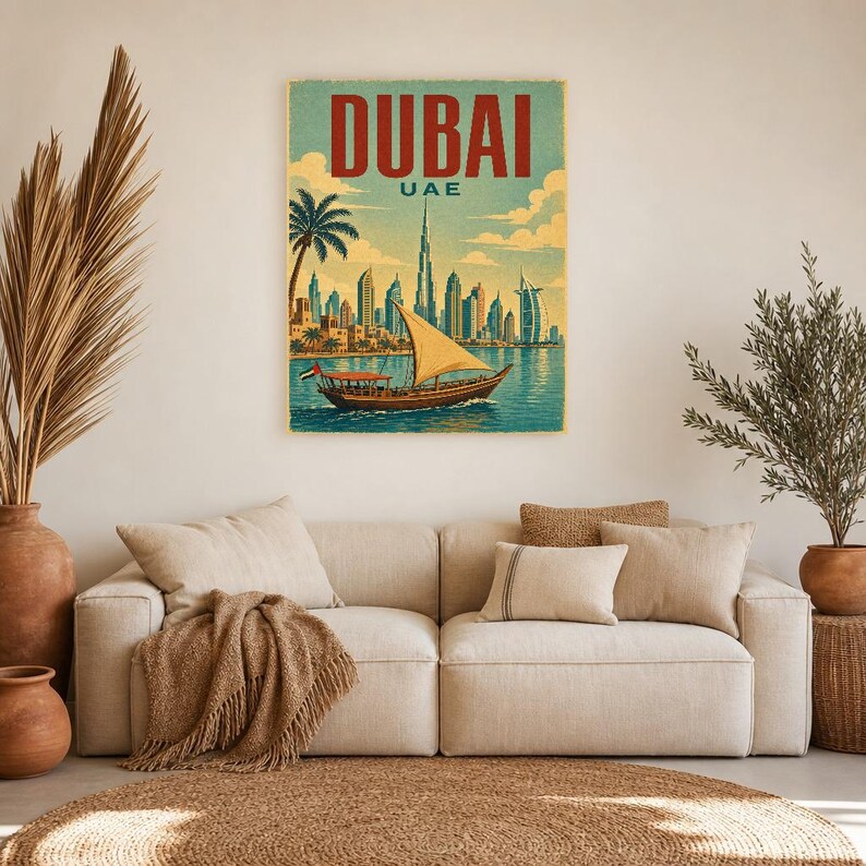 ドバイ旅行ポスター｜ヴィンテージ風スカイラインプリント｜UAEウォールアート｜印刷・発送 画像 7