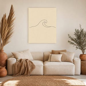 Väggkonsttryck med havsvågor på en linje | Minimalistisk linjekonsttryck | Abstrakt vågposter | Japandi beige kustdekor | Skandinavisk bild 7