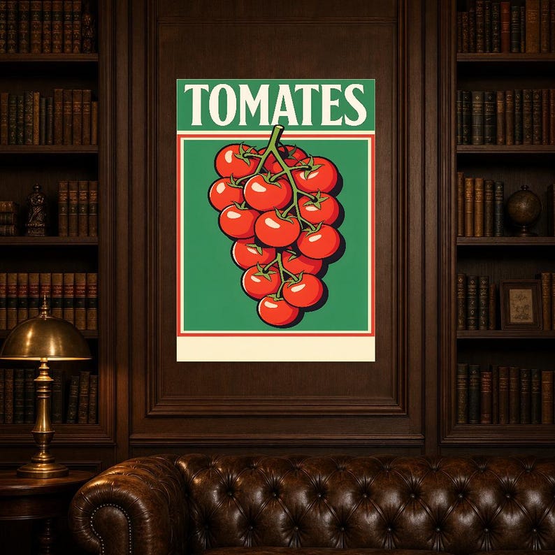 Impresión de arte de pared de cocina de tomate ? Póster retro de comida de bistró | Impresión de cocina italiana maximalista ? Decoración De imagen 4