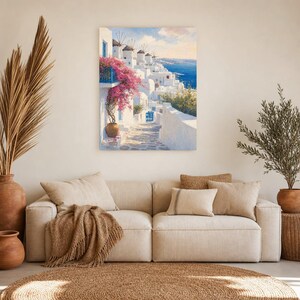 Mykonos Travel Poster | Soft Painting Greece Wall Art | Greek Island Windmills Coastal Print | Printed & Shipped image 7