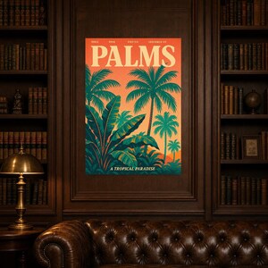 Palms Retro Poster | Vintage 70s Wall Art Print | Aesthetic Magazine Print | Mid Century Retro Decor Gift image 7