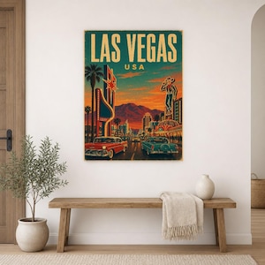 Las Vegas Travel Poster | Vintage 1950s Neon Strip Print | Retro Nevada Wall Art | Mid Century City Decor image 10