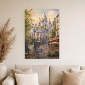 Póster de Montmartre, París | Pintura suave para pared, arte francés | Lámina de la calle adoquinada del Sacré-Cœur | Impreso y enviado imagen 4
