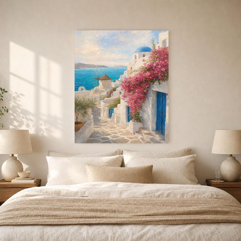 Paros Travel Poster | Soft Painting Greece Wall Art | Greek Island Cyclades Coastal Print | Printed & Shipped image 6