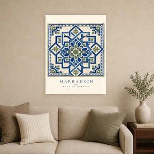 Marrakech Zellige Tile Wall Art Print | Moroccan Geometric Star Poster | Blue Green Maiolica Print | Boho Mediterranean Decor | Morocco Gift image 11