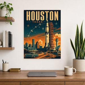 Houston Travel Poster | Vintage Space City Rocket Print | Texas Wall Art Print | Mid Century City Decor image 7