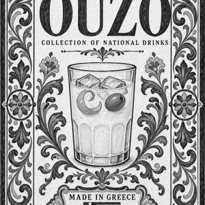 Ouzo cocktail tegel kunst aan de muur | Nationale drankposter van Griekenland | Azulejo Barwagen afdrukken | Maiolica keukendecor afbeelding 10