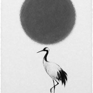 Minimale Rote Sonne Japandi Wandkunst | Einzelkran-Tintendruck | Zen-Wandkunst-Poster Bild 10