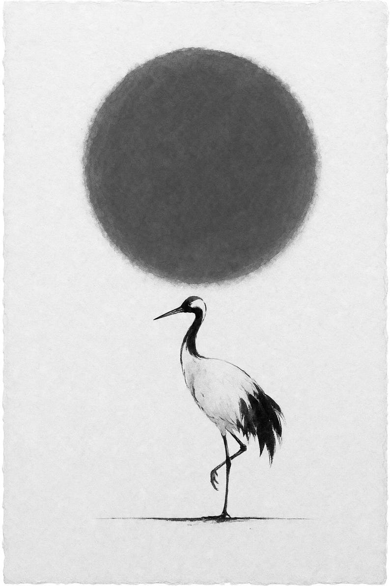 Minimale Rote Sonne Japandi Wandkunst | Einzelkran-Tintendruck | Zen-Wandkunst-Poster Bild 10