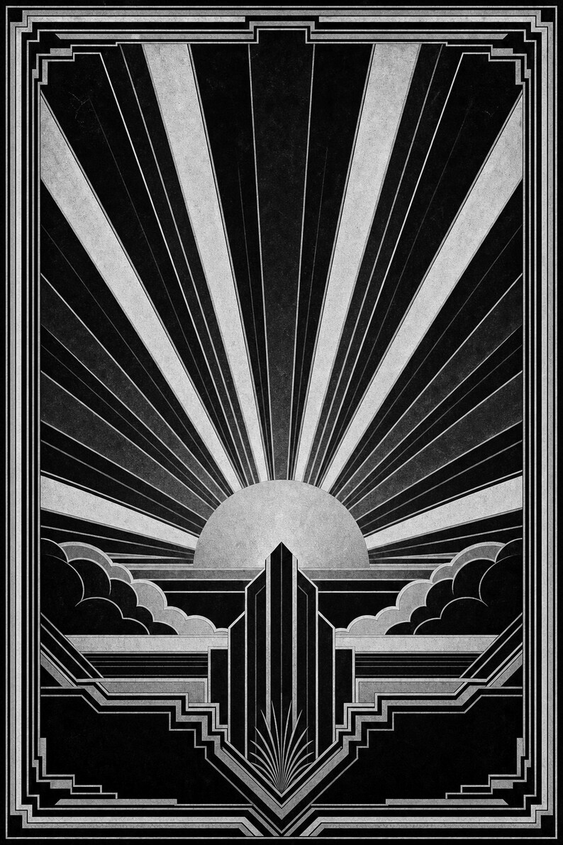 Impresión artística de pared Art Déco Sunburst | Póster geométrico negro dorado | Decoración de pared estilo Neo Deco Gatsby | Elegante esta imagen 10