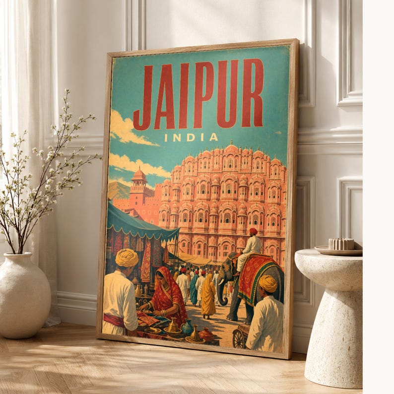 Jaipur Travel Poster | Vintage Pink City Print | Indian Wall Art | Printed & Shipped image 1