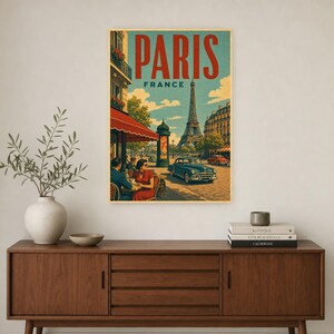 Paris Travel Poster | Vintage Eiffel Tower Print | France Wall Art | Printed & Shipped image 2