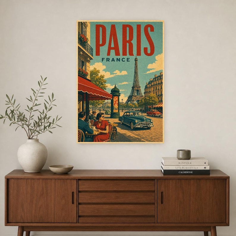 Paris Travel Poster | Vintage Eiffel Tower Print | France Wall Art | Printed & Shipped image 2