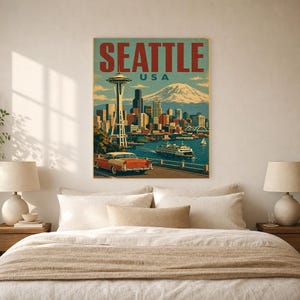 Seattle Travel Poster | Vintage 1950s Space Needle Print | Retro Washington Wall Art | Mid Century City Decor image 6