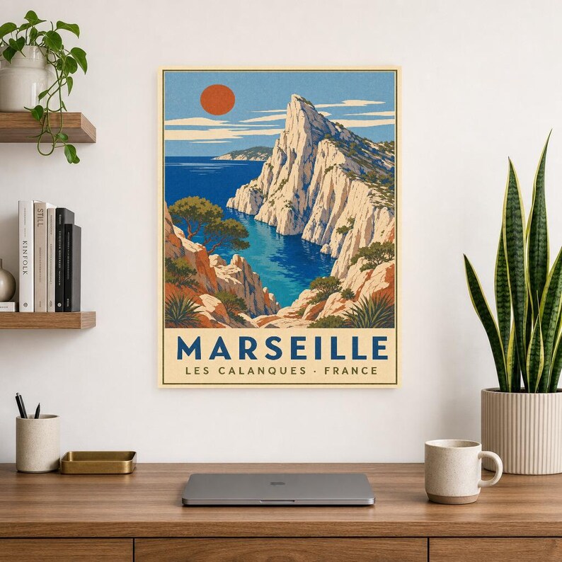 Calanques of Marseille Travel Poster | Vintage WPA Wall Art Print | French Riviera Print | Mediterranean Coast Decor | Provence Sea image 8