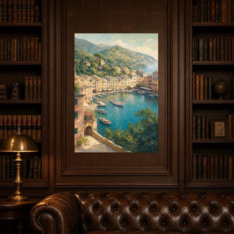 Pôster de viagem de Portofino | Pintura suave para decoração de parede da Itália | Impressão do porto da Riviera Italiana | Impresso e enviado imagem 5