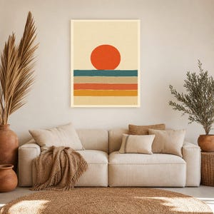 Vermillion Sun Aegean Sea Wall Art Print | Mid-Century Sun Poster | Cut-Paper Minimalist Print | Teal Cream Boho Decor image 7
