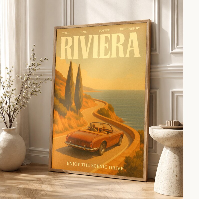 Riviera Retro Poster | Vintage 70s Wall Art Print | Aesthetic Magazine Print | Mid Century Retro Decor Gift image 1
