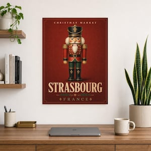 Cartel del cascanueces del mercado navideño de Estrasburgo | Arte de pared de vacaciones de Francia | Impresión navideña vintage | Decoració imagen 7