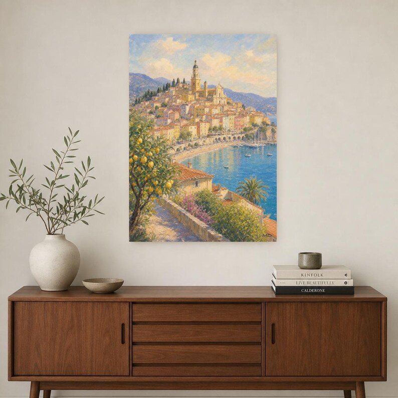 Menton Travel Poster | French Soft Painting Riviera Wall Art | Cote d'Azur Coastal Print | Printed & Shipped image 2