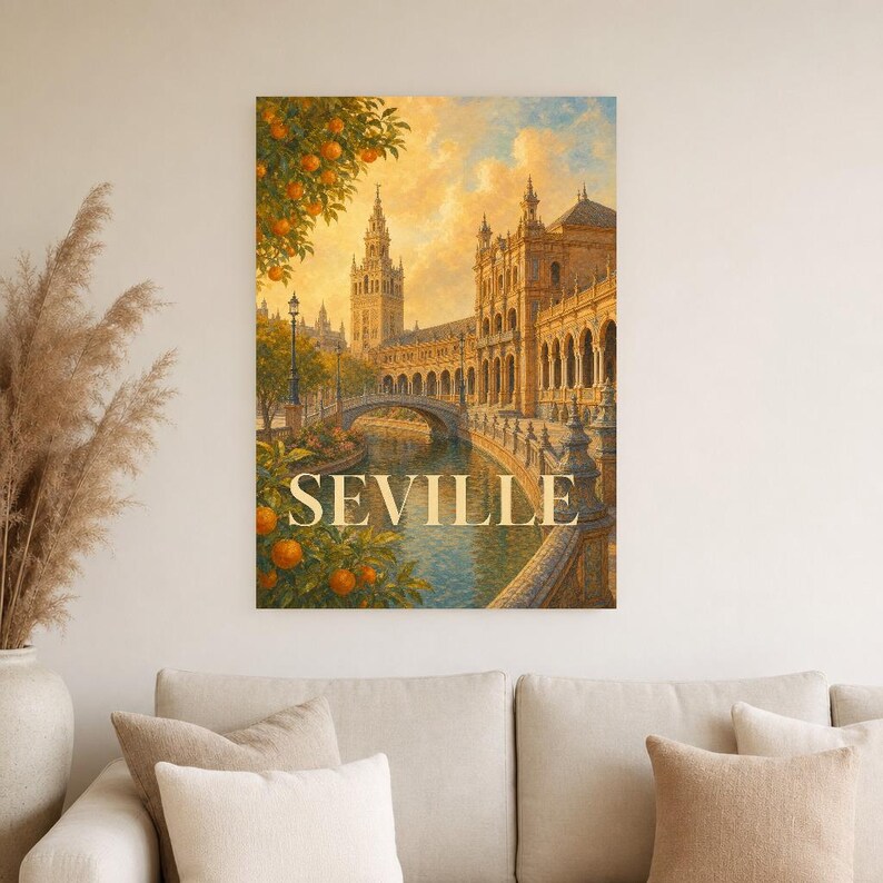 Sevilla-Reiseposter | Wandbild mit sanfter Malerei aus Spanien | Kunstdruck mit Stadtnamen | Gedruckt & Versand Bild 4