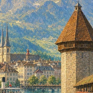 Reiseposter Vierwaldstättersee | Wandbild Schweiz (weiche Malerei) | Kunstdruck eines Sees in den Schweizer Alpen | Gedruckt & Versand Bild 3