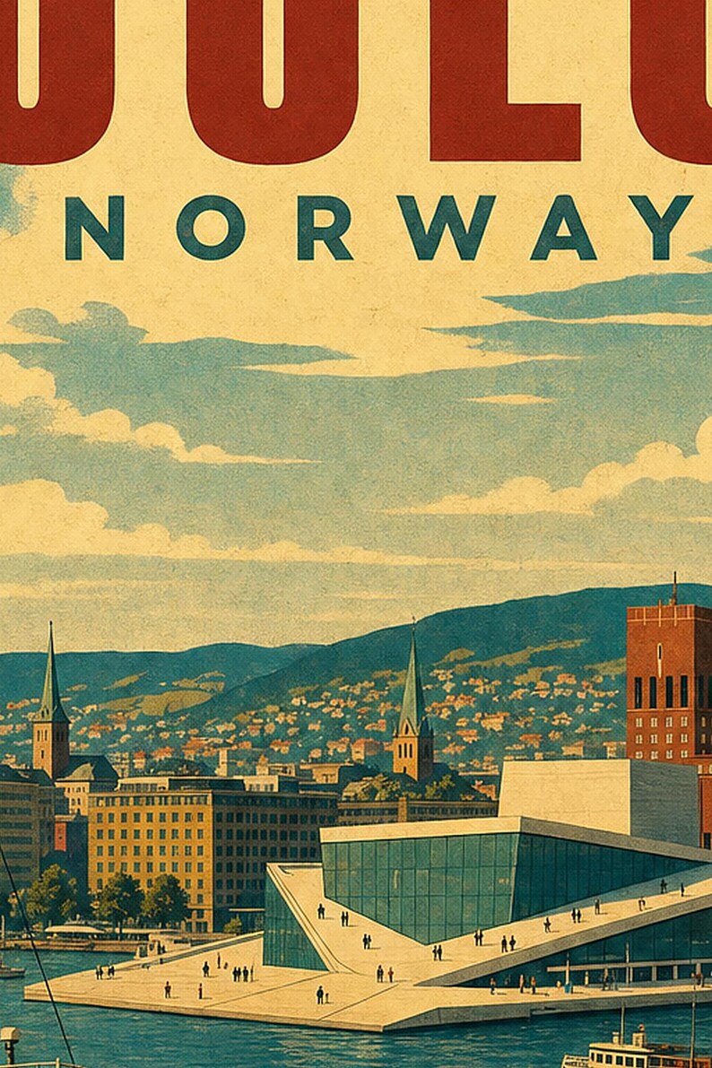 Oslo Travel Poster | Vintage Fjord Print | Norway Wall Art | Printed & Shipped image 3