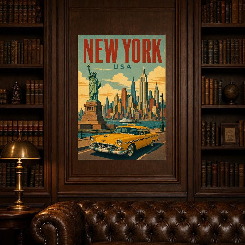 New York Travel Poster | Vintage Skyline Print | USA Wall Art | Printed & Shipped image 5