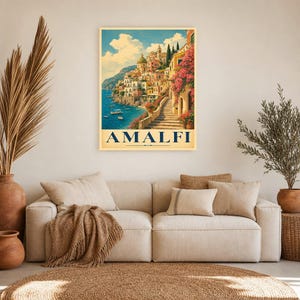 Amalfi Coast Wall Art Print | Italian Village Travel Poster | Positano Pastel Houses Print | Vintage Dolce Vita Decor | Mediterranean Art image 7